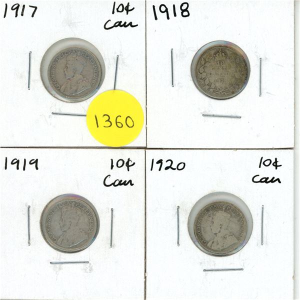 1917-1920 Canadian Silver Ten Cents.