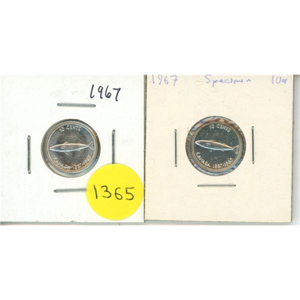 (2) 1967 Canadian Silver Ten Cents - Specimen.