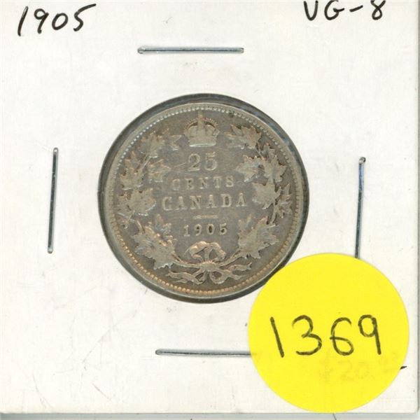 1905 Canadian Silver Twenty Five Cents