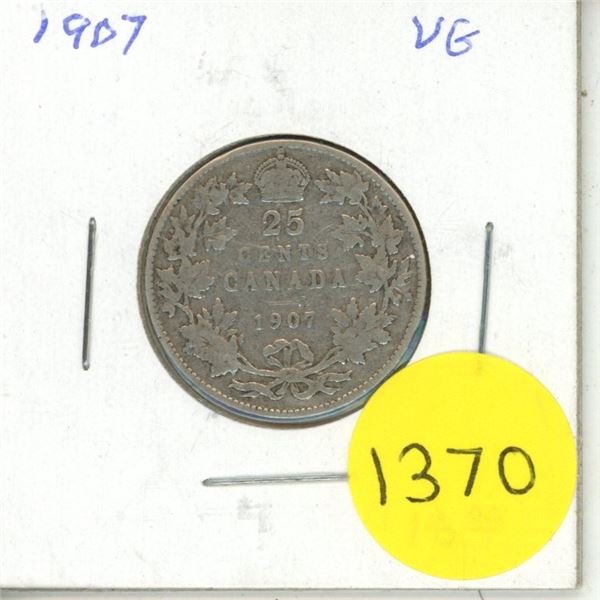 1907 Canadian Silver Twenty Five Cents