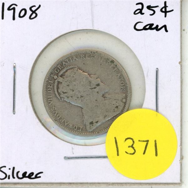 1908 Canadian Silver Twenty Five Cents