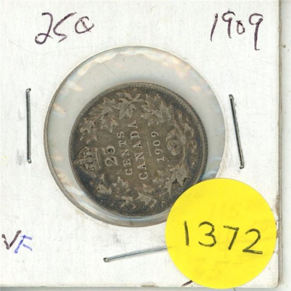1909 Canadian Silver Twenty Five Cents