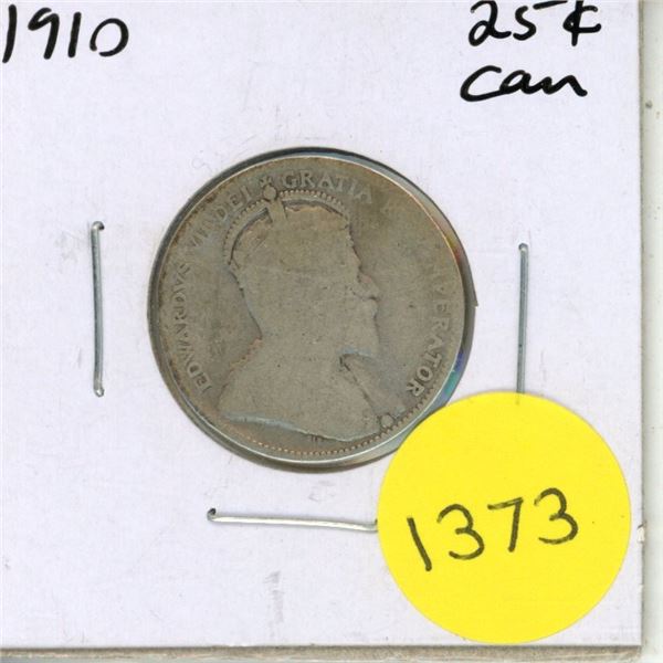 1910 Canadian Silver Twenty Five Cents