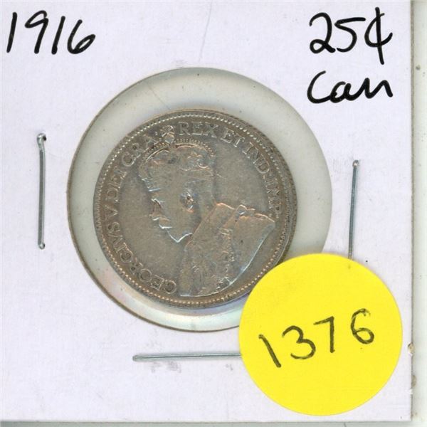 1916 Canadian Silver Twenty Five Cents