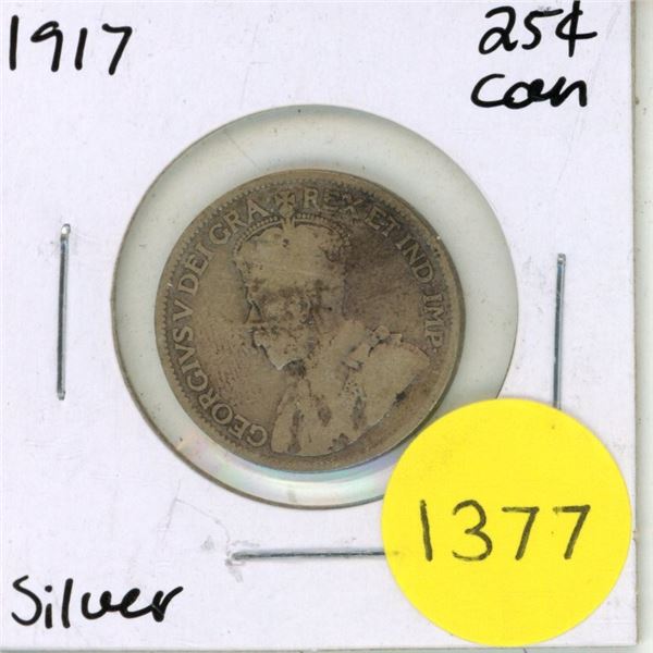 1917 Canadian Silver Twenty Five Cents