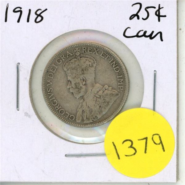 1918 Canadian Silver Twenty Five Cents