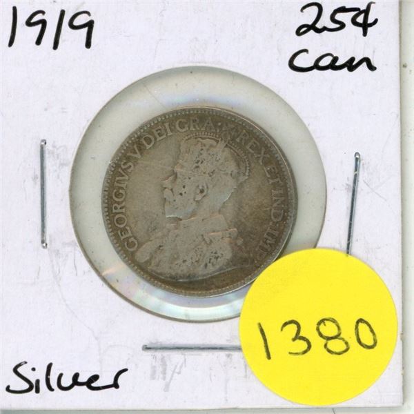 1919 Canadian Silver Twenty Five Cents