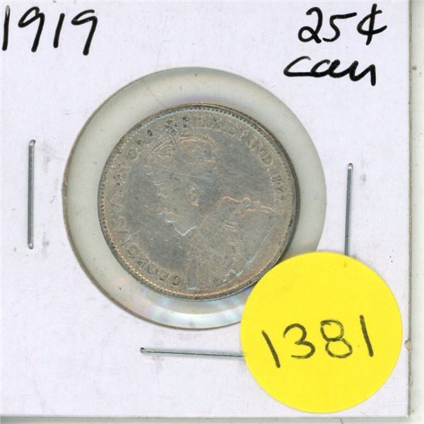 1919 Canadian Silver Twenty Five Cents