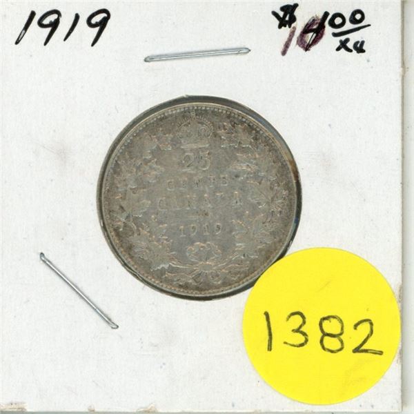 1919 Canadian Silver Twenty Five Cents