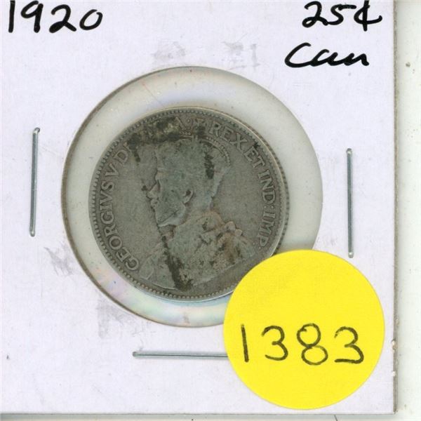 1920 Canadian Silver Twenty Five Cents