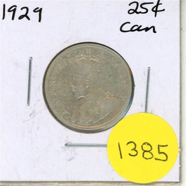 1929 Canadian Silver Twenty Five Cents