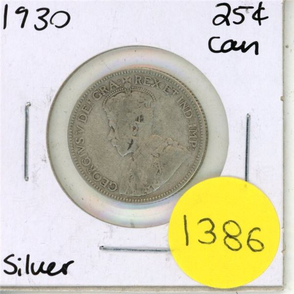 1930 Canadian Silver Twenty Five Cents