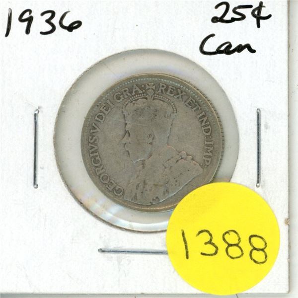 1936 Canadian Silver Twenty Five Cents