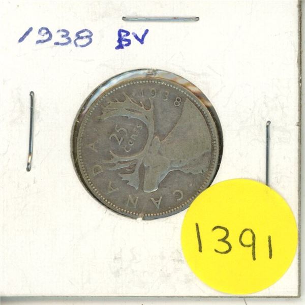1938 Canadian Silver Twenty Five Cents