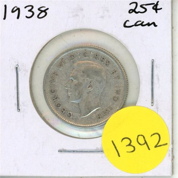 1938 Canadian Silver Twenty Five Cents