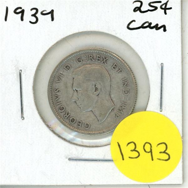 1939 Canadian Silver Twenty Five Cents