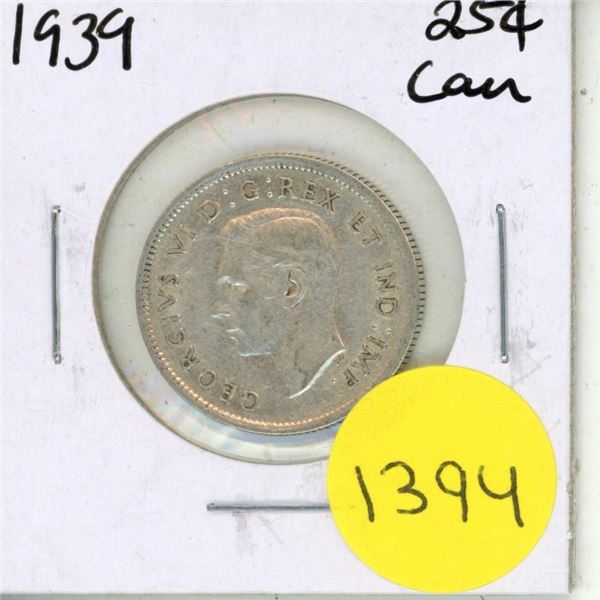 1939 Canadian Silver Twenty Five Cents