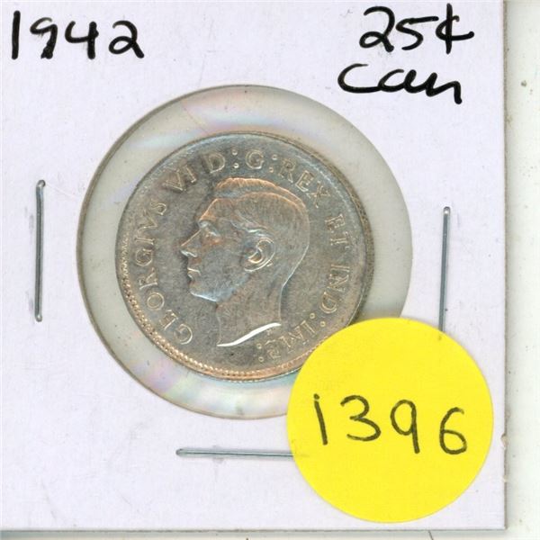 1942 Canadian Silver Twenty Five Cents