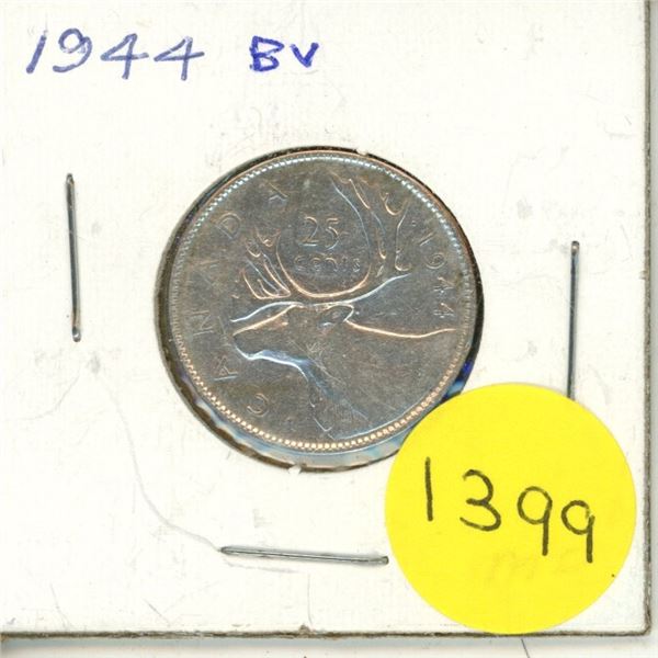 1944 Canadian Silver Twenty Five Cents