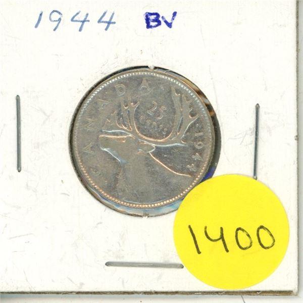 1944 Canadian Silver Twenty Five Cents