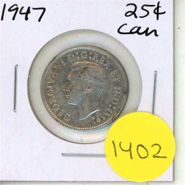 1947 Canadian Silver Twenty Five Cents