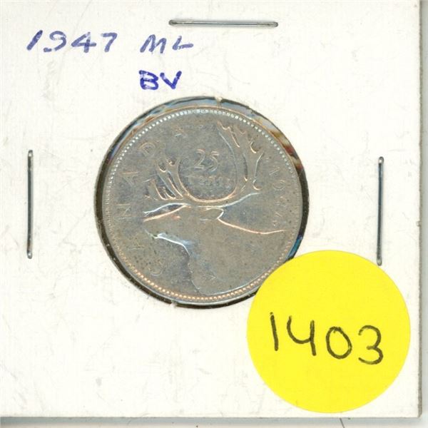 1947 Canadian Silver Twenty Five Cents