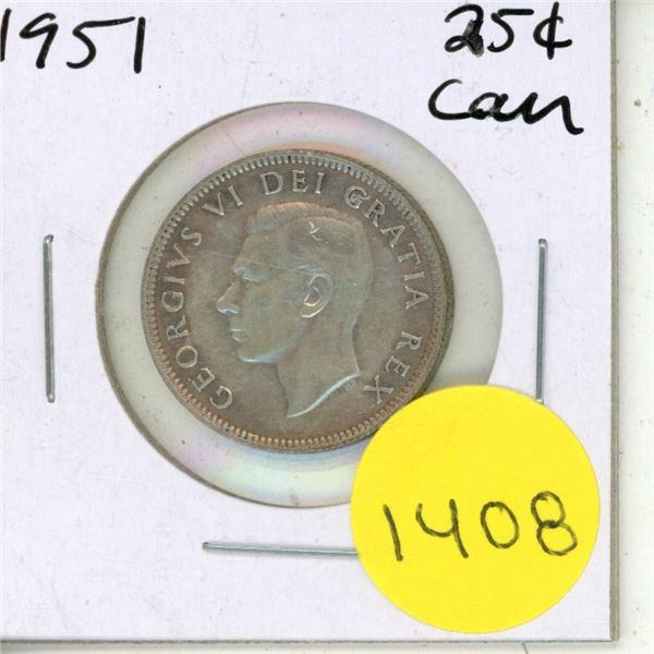 1951 Canadian Silver Twenty Five Cents