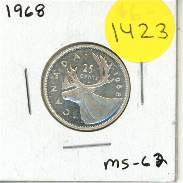 1968 Canadian Silver Twenty Five Cents - .500