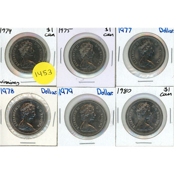 1974, 1975, 1977-1980 Canada One Dollars.