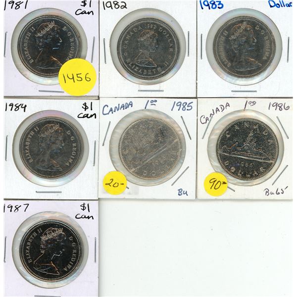 1981-1987 Canada One Dollars.