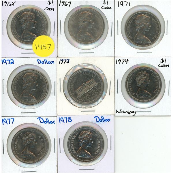 1968, 1969, 1971-1974, 1977, 1978 Canada One Dollars.