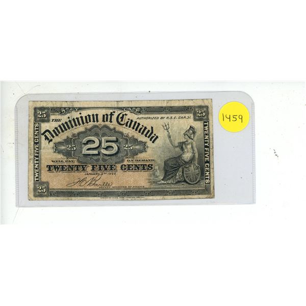 1900 Dominion Of Canada Twenty Five Cent Shinplaster Note
