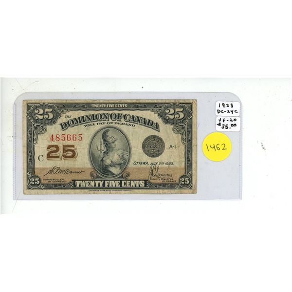 1923 Dominion Of Canada Twenty Five Cent Shinplaster Note