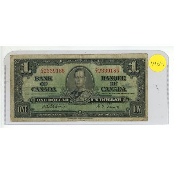 1937 Bank Of Canada One Dollar Note