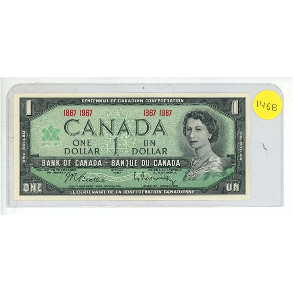 1967 UNC Bank Of Canada One Dollar Note