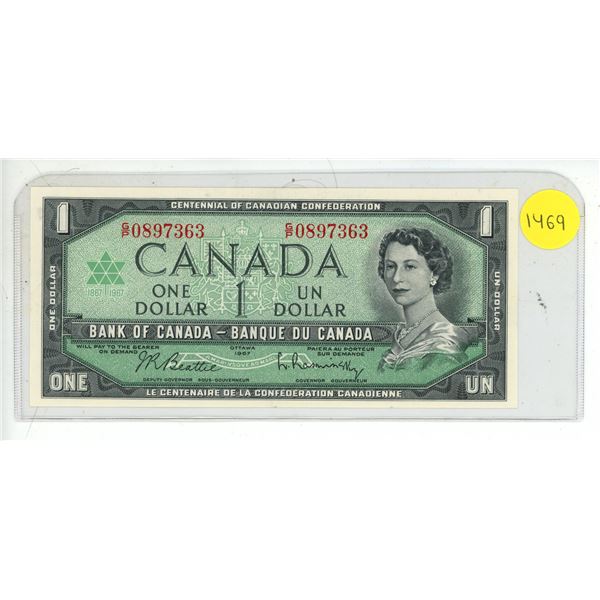 1967 UNC Bank Of Canada One Dollar Note