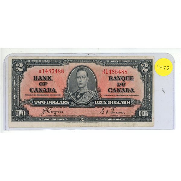 1937 Bank Of Canada Two Dollar Note