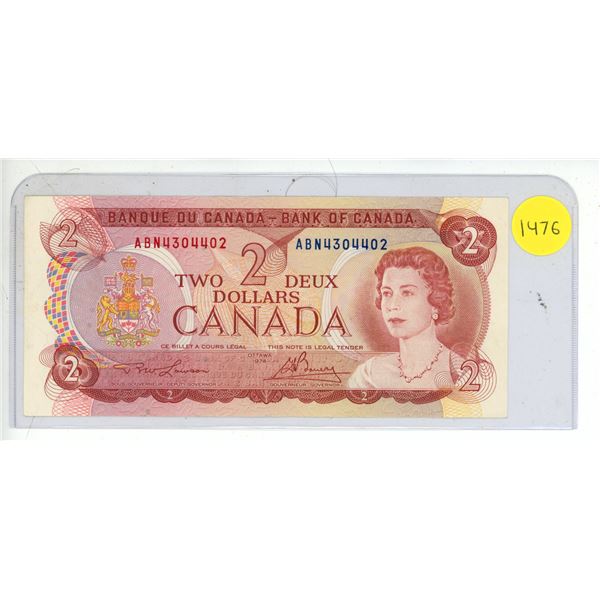 1974 UNC Bank Of Canada Two Dollar Note