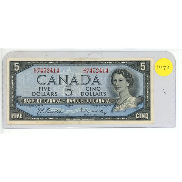 1954 Bank Of Canada Five Dollar Note