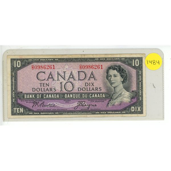 1954 Bank Of Canada Ten Dollar Note