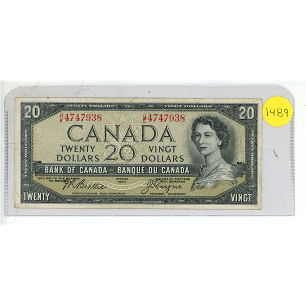 1954 Bank Of Canada Twenty Dollar Note