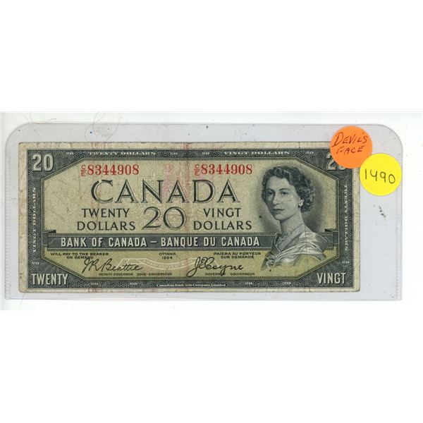 1954 Bank Of Canada Twenty Dollar Note - Devil's Face