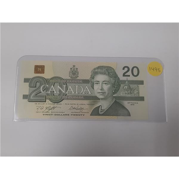 1991 UNC Bank Of Canada Twenty Dollar Note
