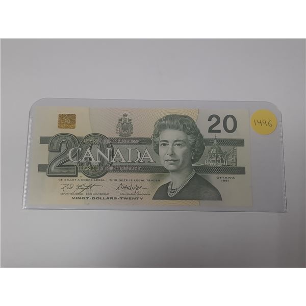 1991 UNC Bank Of Canada Twenty Dollar Note