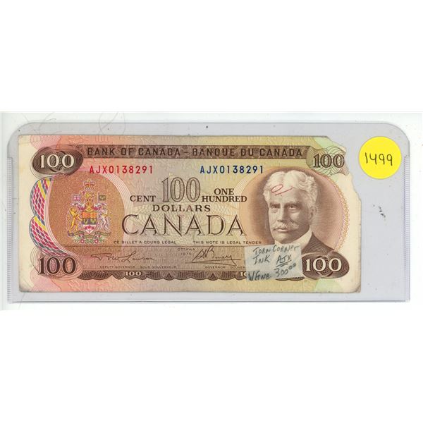1975 Bank Of Canada One Hundred Dollar Note