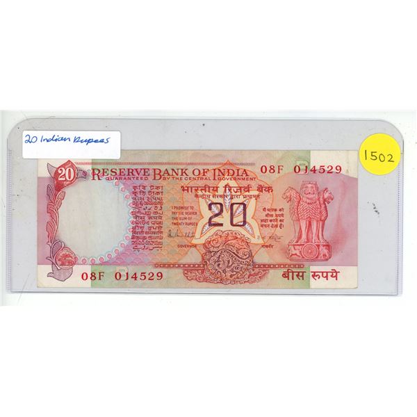 Reserve Bank Of India Twenty Rupees Note