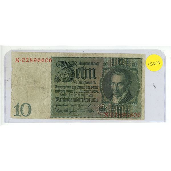 1929 German Ten Mark Note
