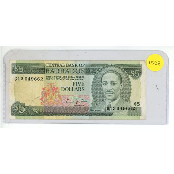 Barbados Five Dollar Note
