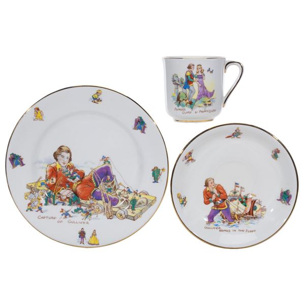A "Gulliver's Travels" Teacup, Saucer, and Small Plate.