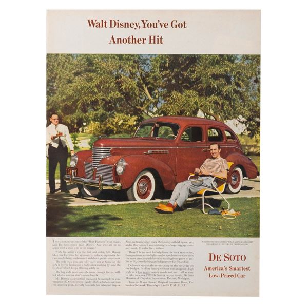 A 1939 De Soto Automobile Ad with Walt Disney.